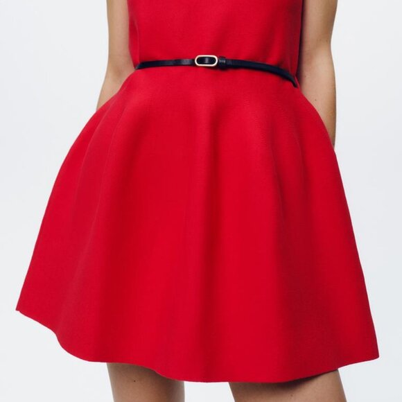 Zara Red Belted Knit Mini Dress – Sleeveless Crew Neck, Size Small NWT Holiday - Picture 4 of 11
